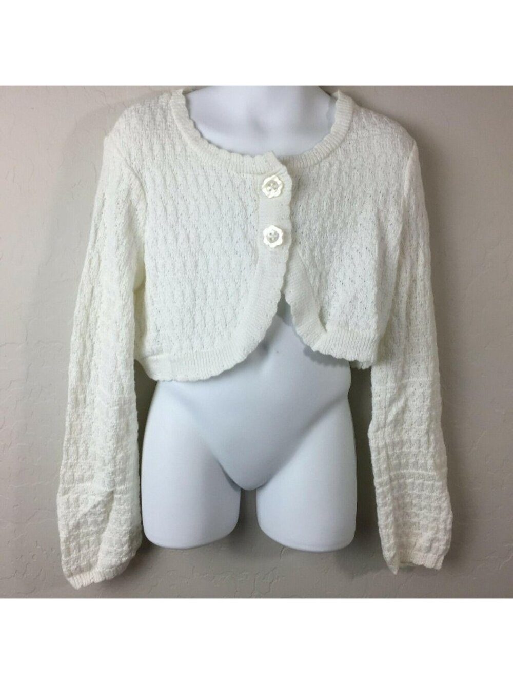 Greendog Girl's White Sweater Bolero Shrug Knit Church Sunday Dressy Size 6